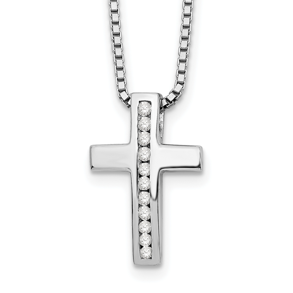 925 Sterling Silver RH 18 Inch Diamond Cross Slide Pendant Necklace, 2" Ext.
